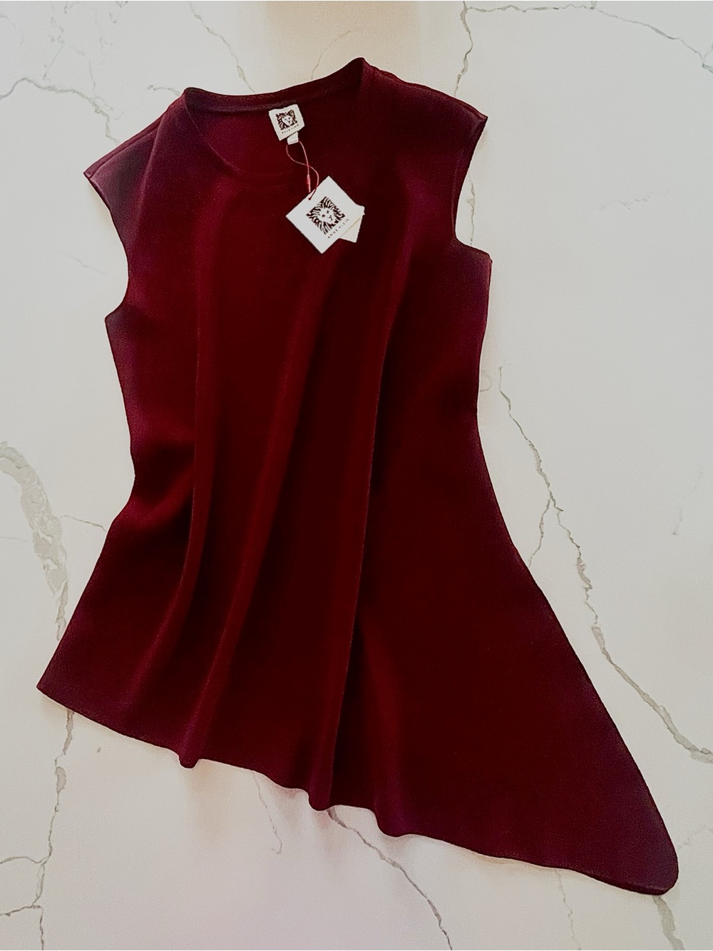 Anne Klein Sleeveless Asymmetrical Knit Top - Burgundy